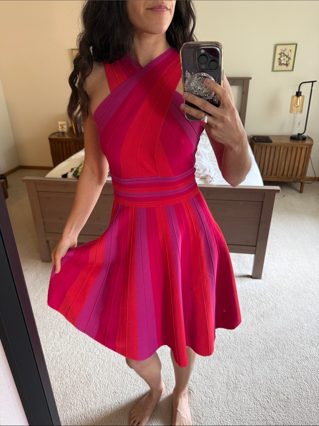 Ted Baker Knitted Skater Dress In Red & Pink